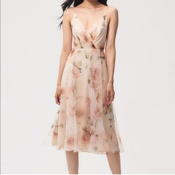 Jenny Yoo Sabrina Tea Length Floral Organza Chiffon A-Line Midi Dress Wedding 4 - Picture 5 of 16